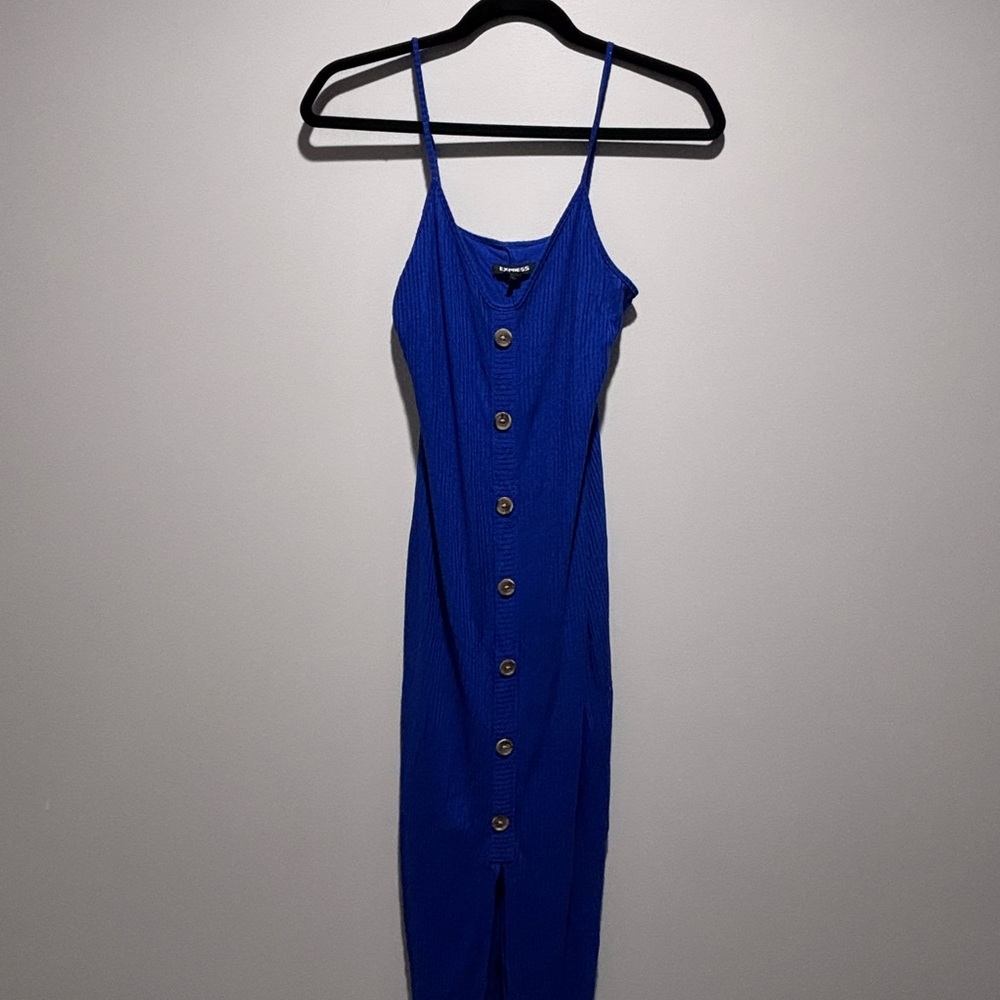 Express Royal Blue Midi Dress with Buttons
